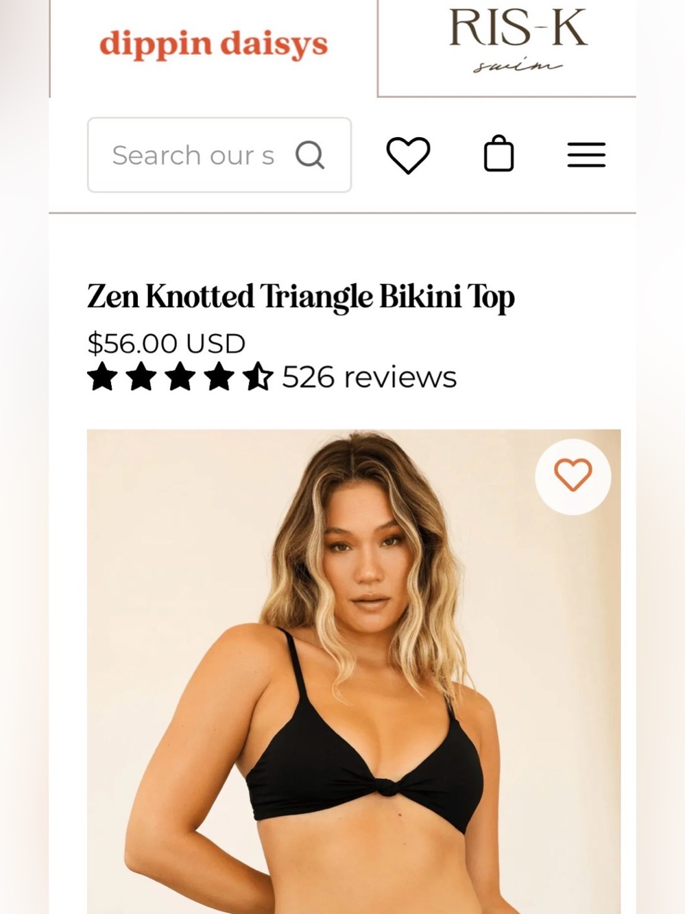 NWT Dippin Daisys Zen Knot Triangle Bikini Top